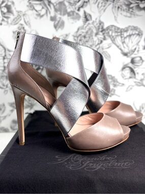 Alejandro Ingelmo Matinee Taupe Gray Leather & Silver Strap 120mm Heels, Sz 11